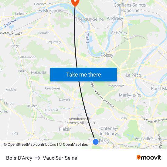 Bois-D'Arcy to Vaux-Sur-Seine map