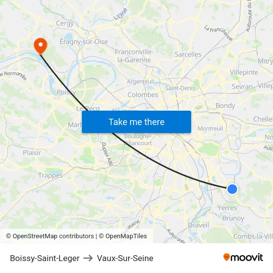 Boissy-Saint-Leger to Vaux-Sur-Seine map