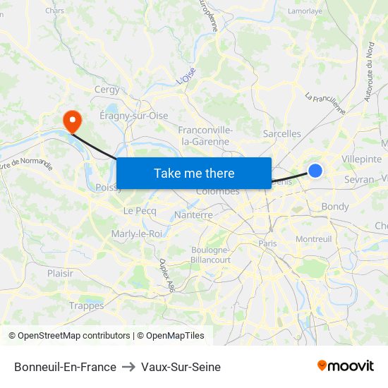 Bonneuil-En-France to Vaux-Sur-Seine map