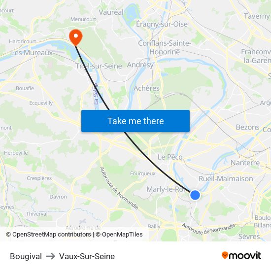 Bougival to Vaux-Sur-Seine map