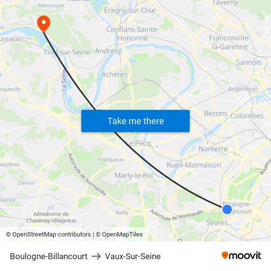Boulogne-Billancourt to Vaux-Sur-Seine map