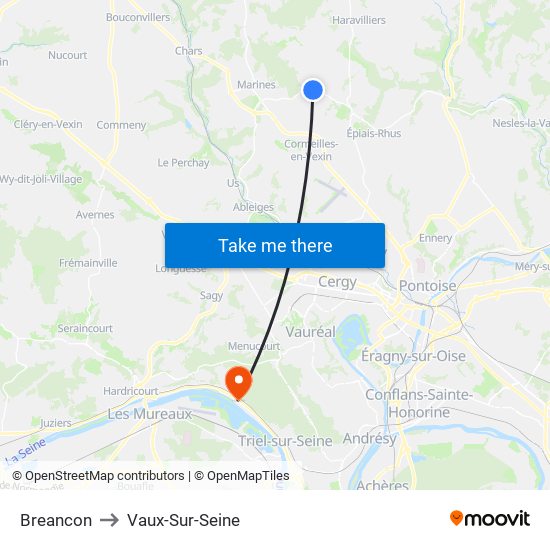 Breancon to Vaux-Sur-Seine map