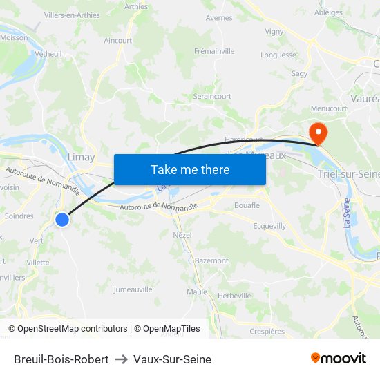 Breuil-Bois-Robert to Vaux-Sur-Seine map