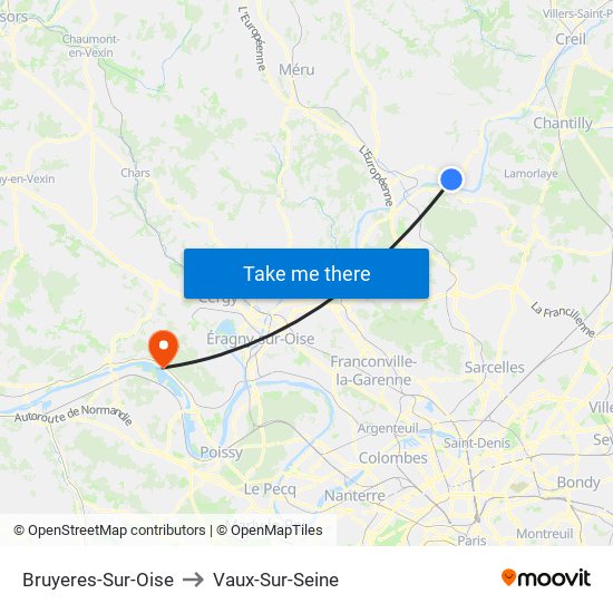 Bruyeres-Sur-Oise to Vaux-Sur-Seine map