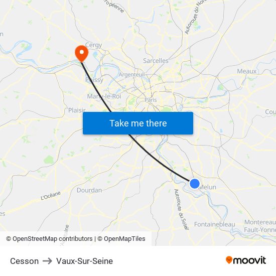 Cesson to Vaux-Sur-Seine map