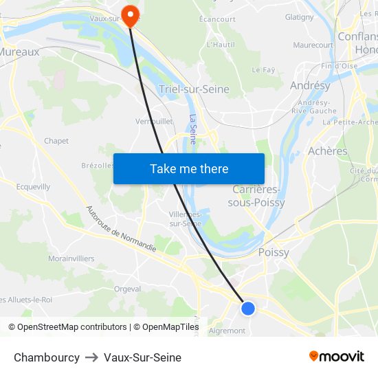 Chambourcy to Vaux-Sur-Seine map