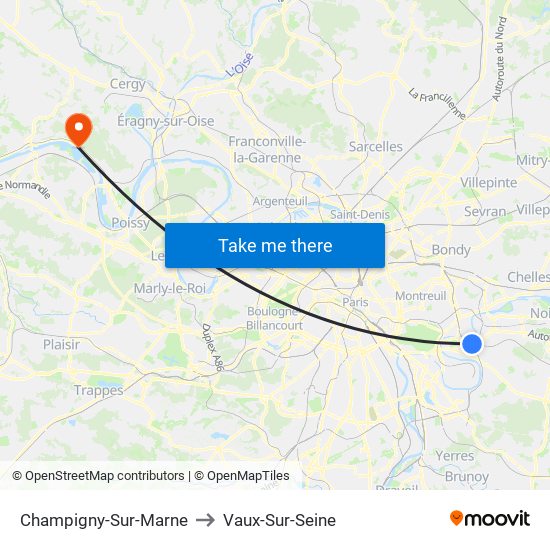 Champigny-Sur-Marne to Vaux-Sur-Seine map