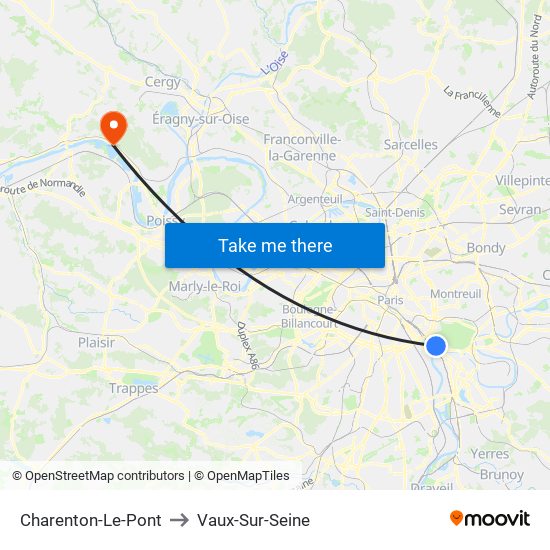 Charenton-Le-Pont to Vaux-Sur-Seine map