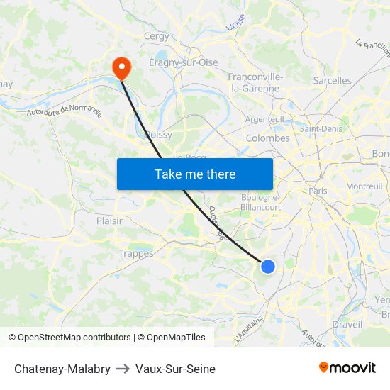 Chatenay-Malabry to Vaux-Sur-Seine map