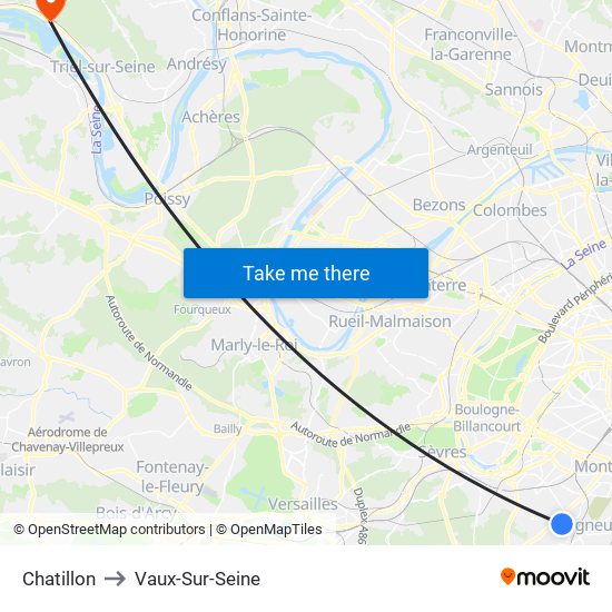 Chatillon to Vaux-Sur-Seine map