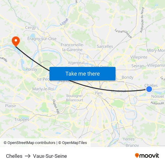 Chelles to Vaux-Sur-Seine map