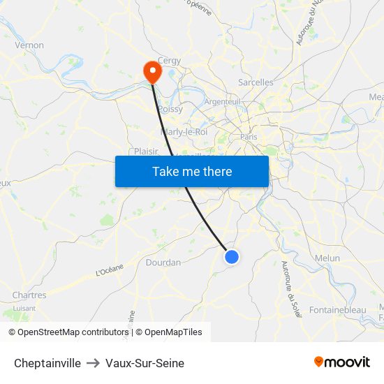 Cheptainville to Vaux-Sur-Seine map