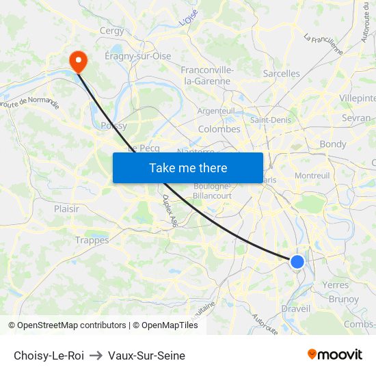 Choisy-Le-Roi to Vaux-Sur-Seine map