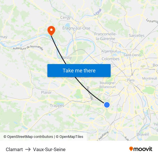 Clamart to Vaux-Sur-Seine map