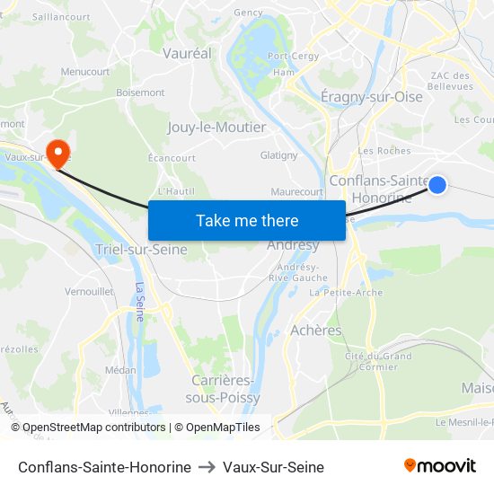 Conflans-Sainte-Honorine to Vaux-Sur-Seine map