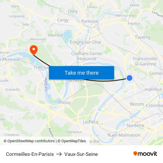 Cormeilles-En-Parisis to Vaux-Sur-Seine map