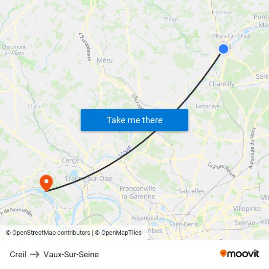 Creil to Vaux-Sur-Seine map