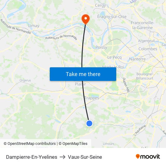 Dampierre-En-Yvelines to Vaux-Sur-Seine map