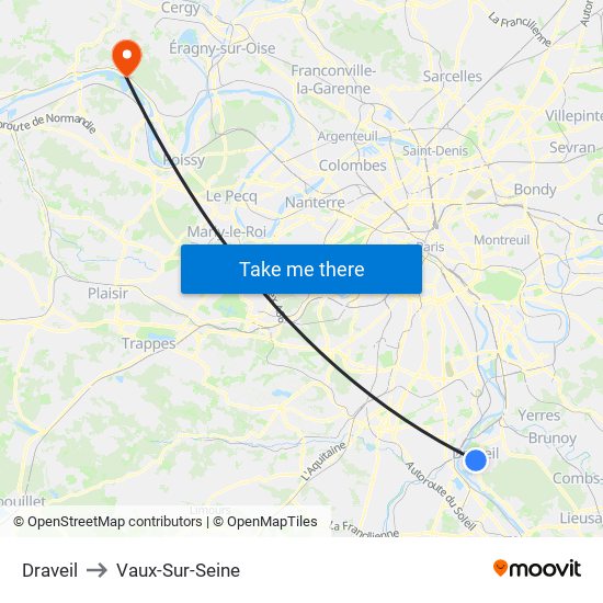 Draveil to Vaux-Sur-Seine map