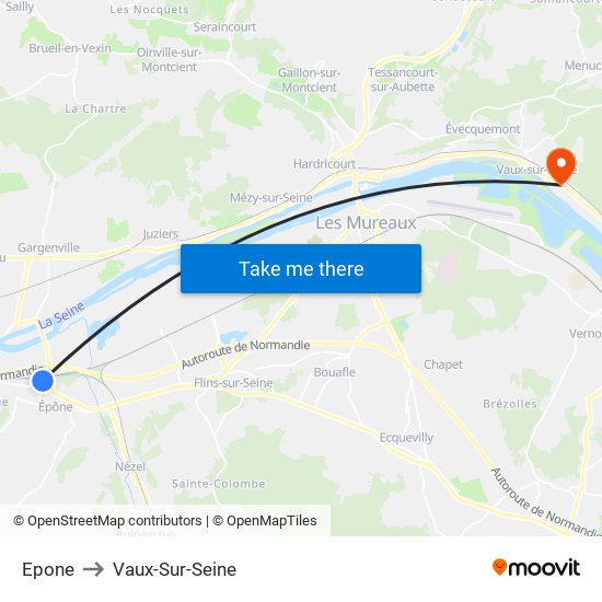 Epone to Vaux-Sur-Seine map