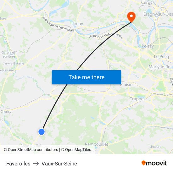 Faverolles to Vaux-Sur-Seine map