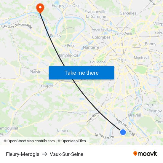 Fleury-Merogis to Vaux-Sur-Seine map