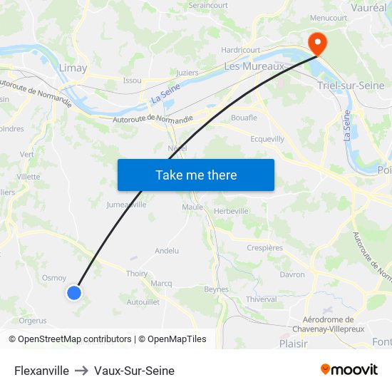 Flexanville to Vaux-Sur-Seine map