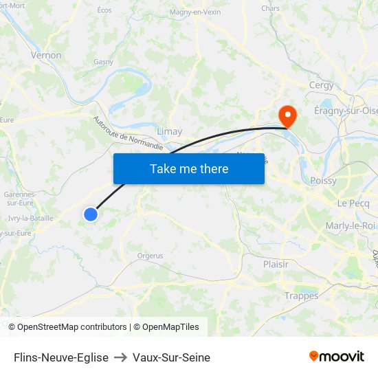 Flins-Neuve-Eglise to Vaux-Sur-Seine map