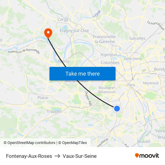 Fontenay-Aux-Roses to Vaux-Sur-Seine map