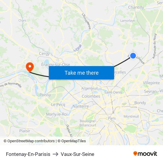 Fontenay-En-Parisis to Vaux-Sur-Seine map