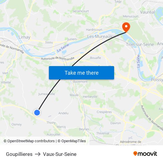 Goupillieres to Vaux-Sur-Seine map