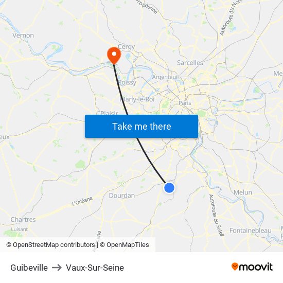 Guibeville to Vaux-Sur-Seine map