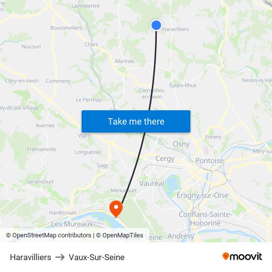 Haravilliers to Vaux-Sur-Seine map