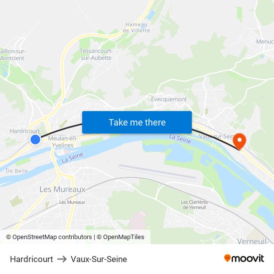 Hardricourt to Vaux-Sur-Seine map