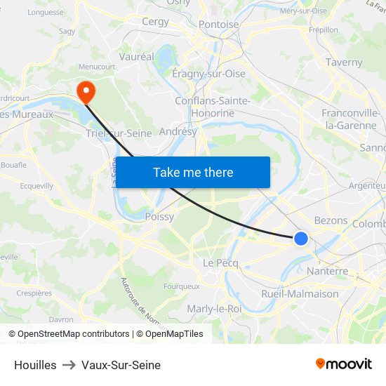 Houilles to Vaux-Sur-Seine map