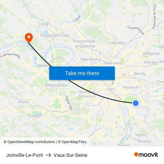 Joinville-Le-Pont to Vaux-Sur-Seine map