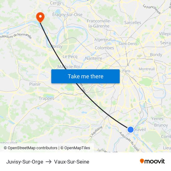 Juvisy-Sur-Orge to Vaux-Sur-Seine map