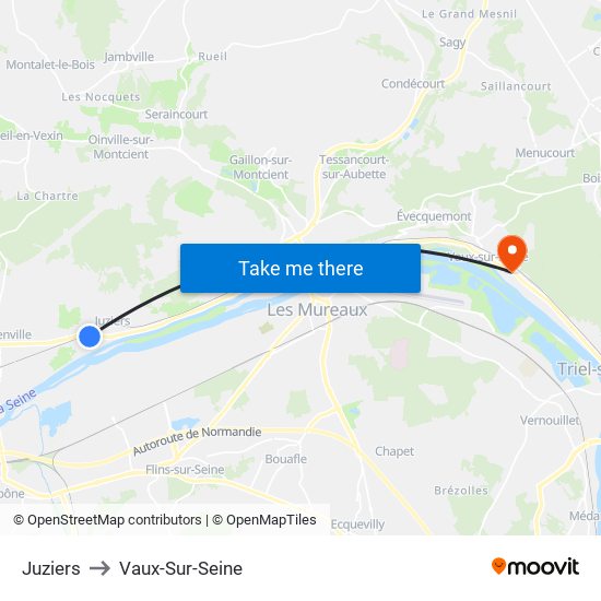 Juziers to Vaux-Sur-Seine map