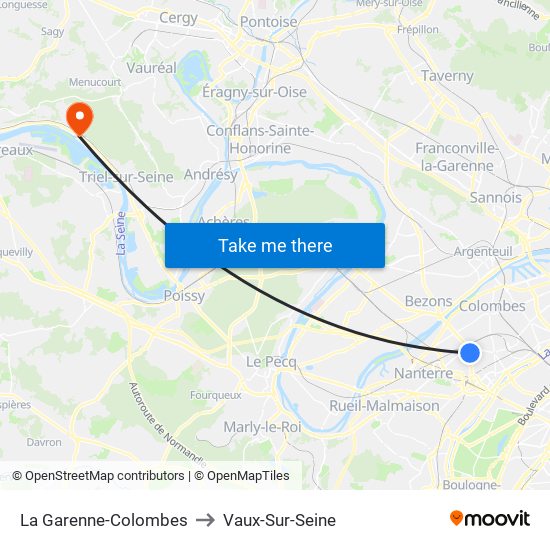 La Garenne-Colombes to Vaux-Sur-Seine map