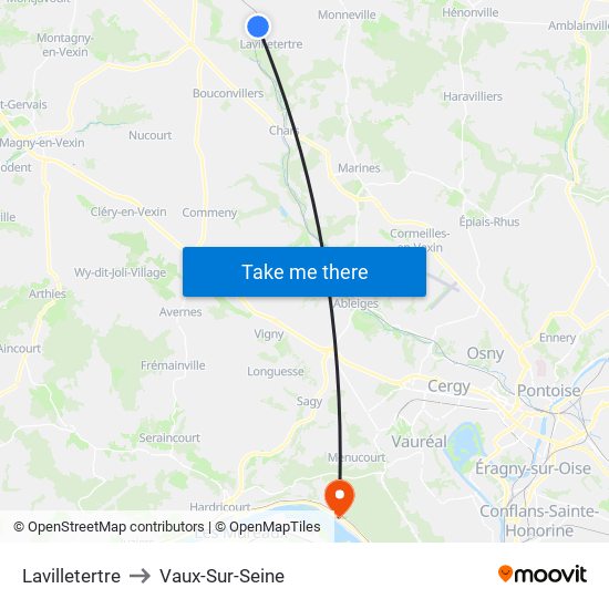 Lavilletertre to Vaux-Sur-Seine map