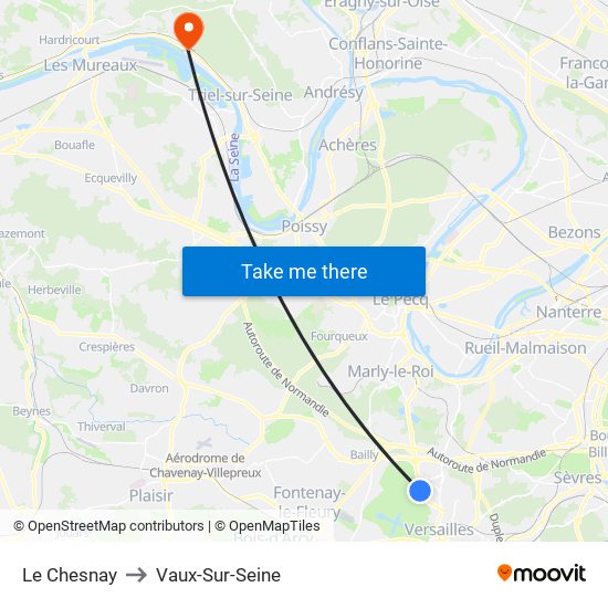 Le Chesnay to Vaux-Sur-Seine map