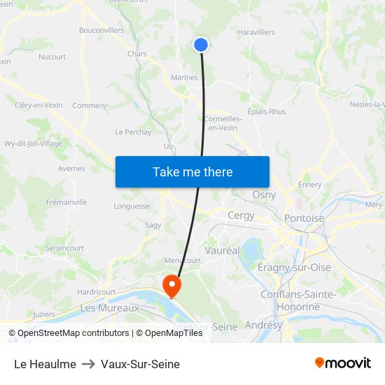 Le Heaulme to Vaux-Sur-Seine map