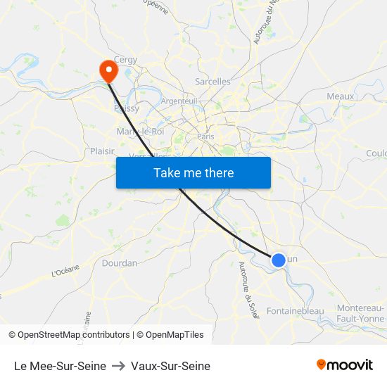 Le Mee-Sur-Seine to Vaux-Sur-Seine map