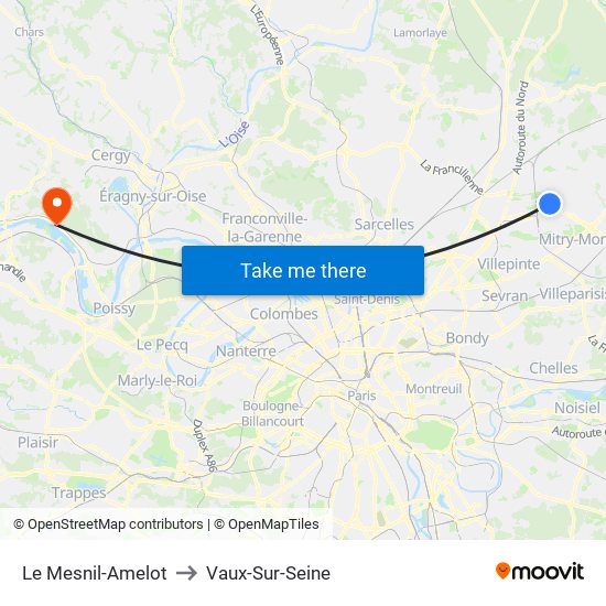 Le Mesnil-Amelot to Vaux-Sur-Seine map