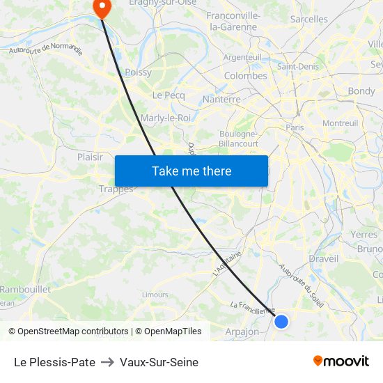 Le Plessis-Pate to Vaux-Sur-Seine map