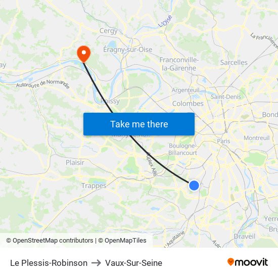 Le Plessis-Robinson to Vaux-Sur-Seine map