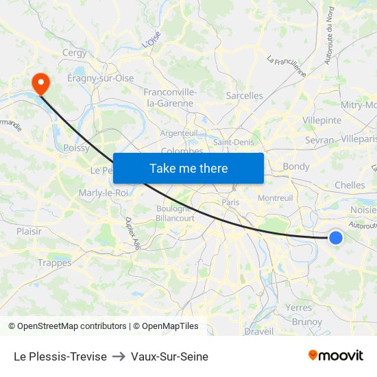 Le Plessis-Trevise to Vaux-Sur-Seine map