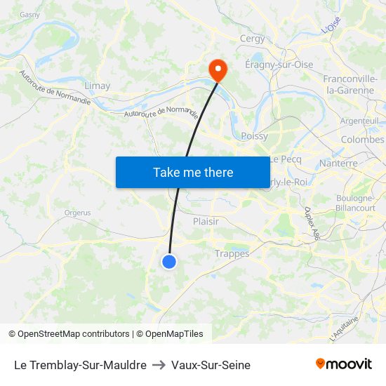 Le Tremblay-Sur-Mauldre to Vaux-Sur-Seine map