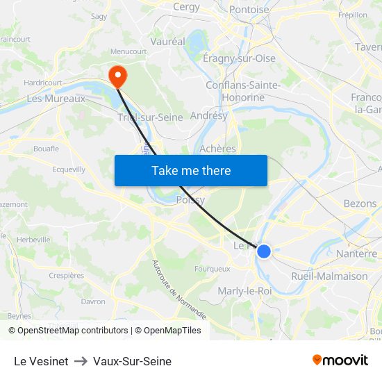 Le Vesinet to Vaux-Sur-Seine map