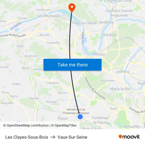 Les Clayes-Sous-Bois to Vaux-Sur-Seine map